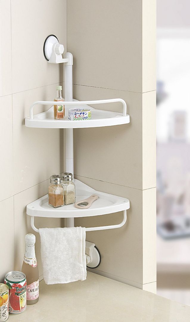 Shower Caddy Hanging Telescopic Corner White Shelf Kitchen Bathroom